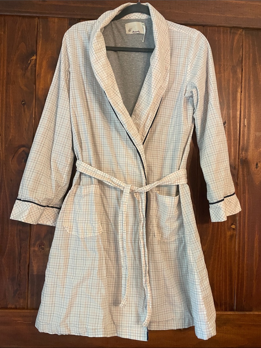 Trovata Purple & Red Check Cotton-Blend Robe with Navy Trim